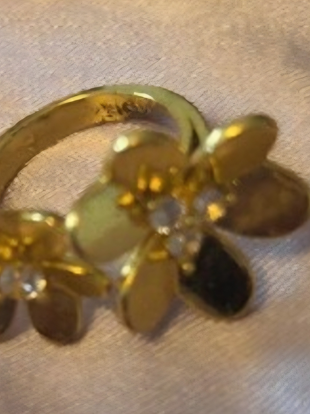 Van Cleef & Arpels Gold Floral Ring with Crystal Accents